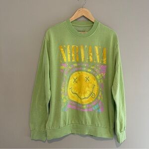 Nirvana Band Oversized Graphic Sweatshirt Green Size Medium